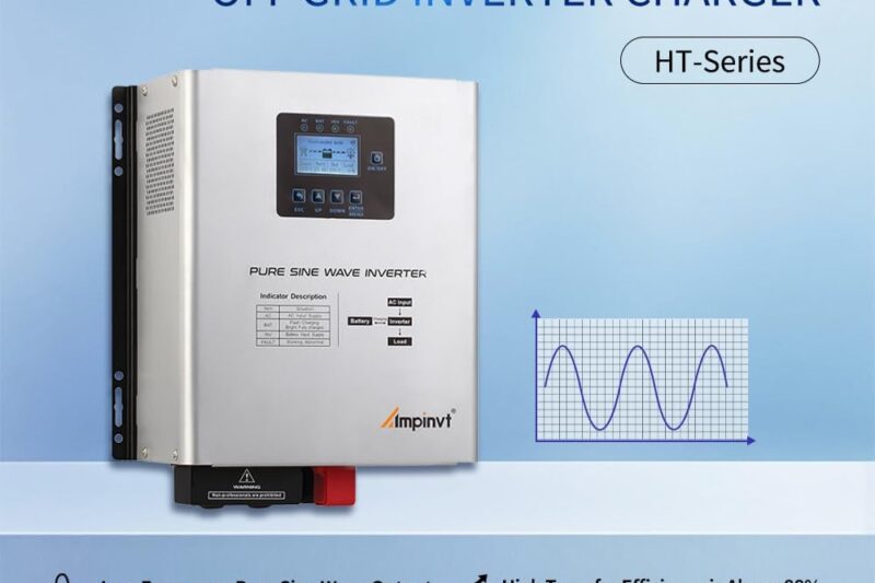 Ampinvt 800W Pure Sine Wave Inverter with AC Charger, DC 12V to AC 120V Output,UPS Backup Power Low Frequency Inverter
